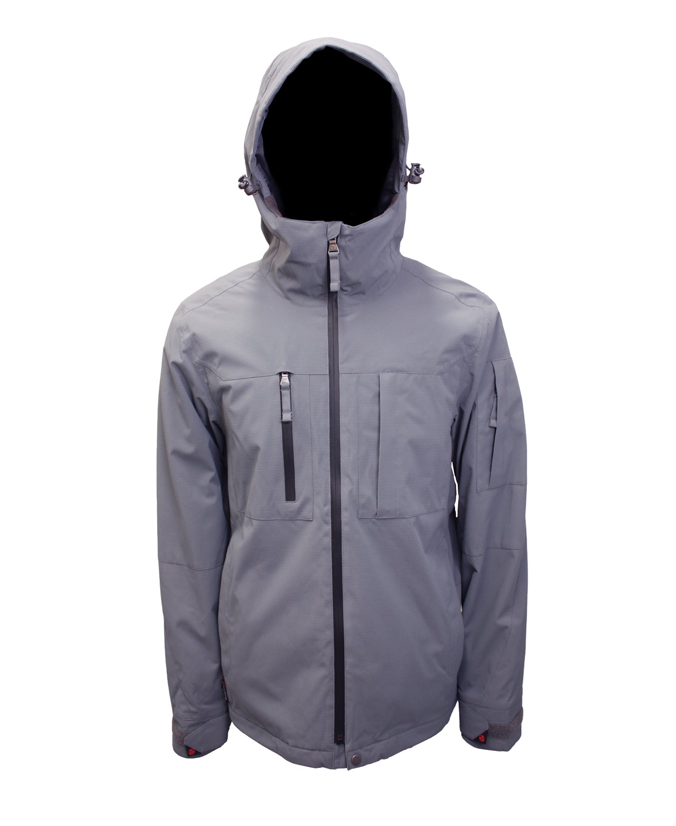 Turbine Planet Insulated Jacket 2025 - A gray jacket with a hood, featuring two zippered pockets on the front and a black zipper running down the middle.