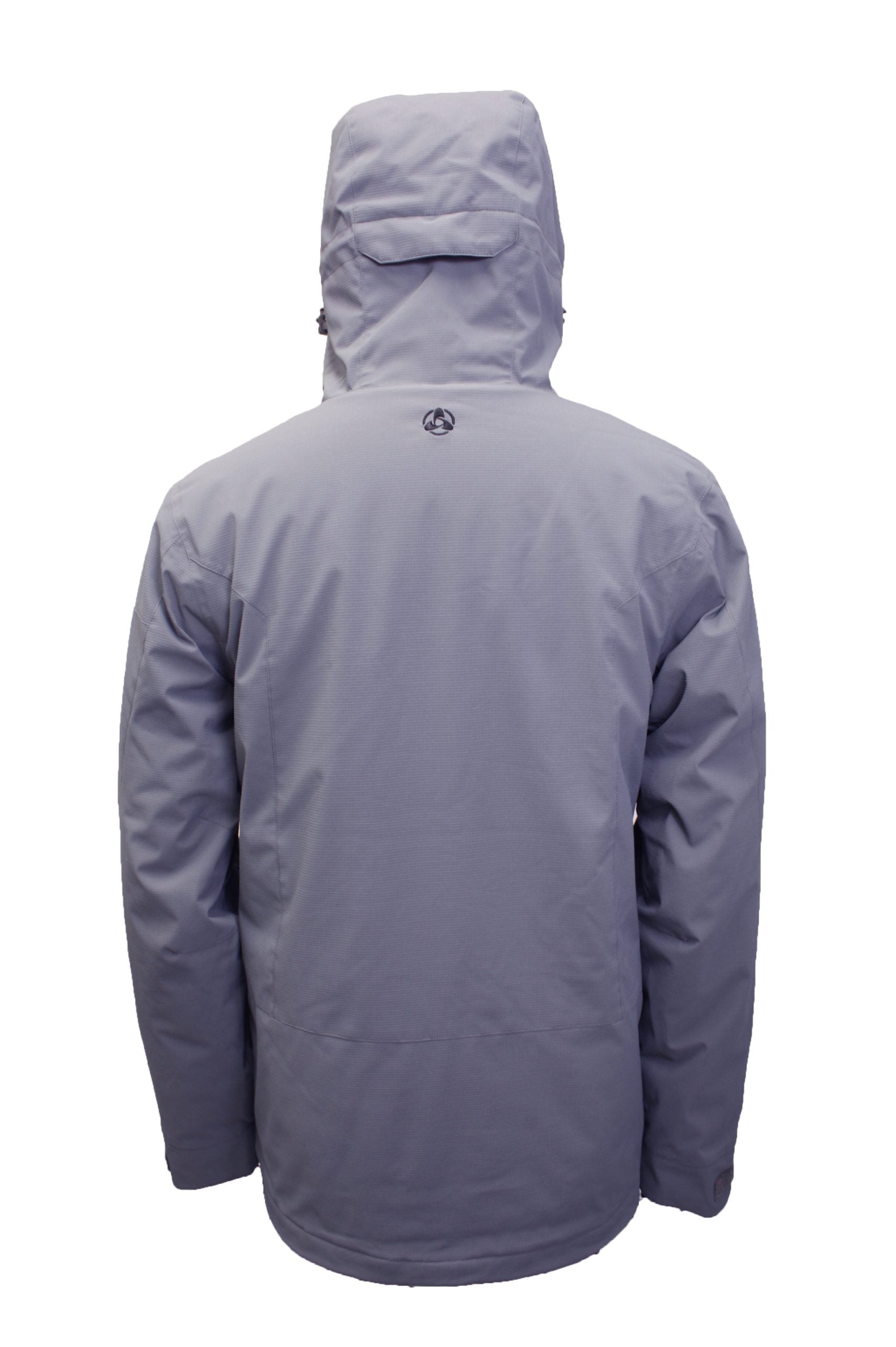 Turbine Planet Insulated Jacket 2025 - A gray jacket with a hood, featuring a small logo on the back and black zippers.