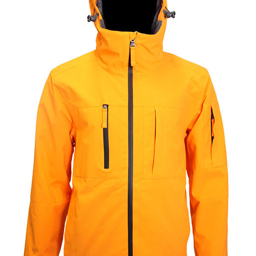 Turbine Planet Insulated Jacket 2025 - A bright orange jacket with a black zipper and two zippered pockets on the chest.