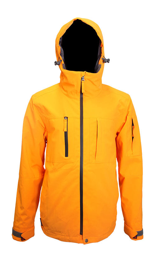 Turbine Planet Insulated Jacket 2025 - A bright orange jacket with a black zipper and two zippered pockets on the chest.