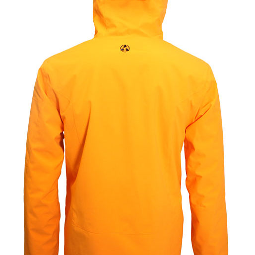 Turbine Planet Insulated Jacket 2025 - A bright orange jacket with a black logo on the back, featuring a hood and two zippered pockets.