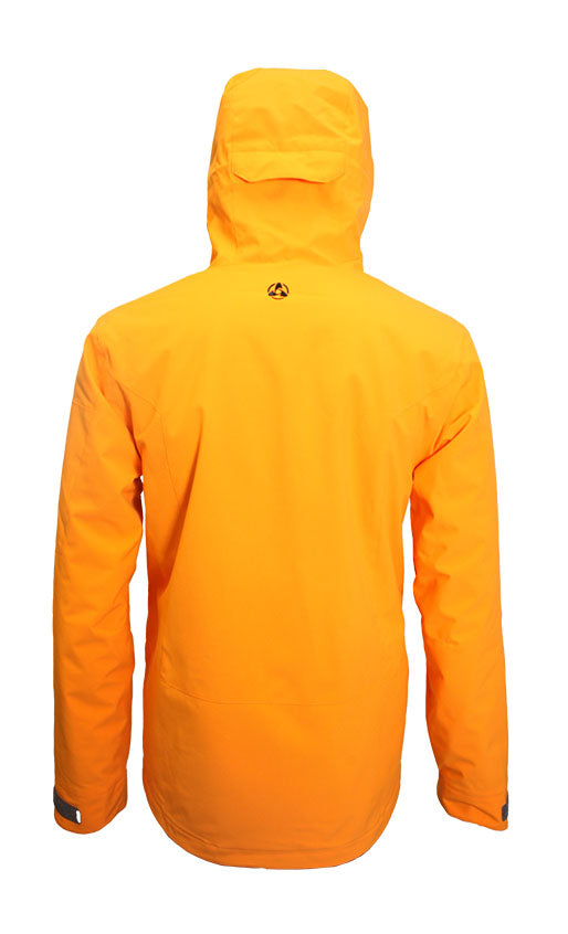 Turbine Planet Insulated Jacket 2025 - A bright orange jacket with a black logo on the back, featuring a hood and two zippered pockets.
