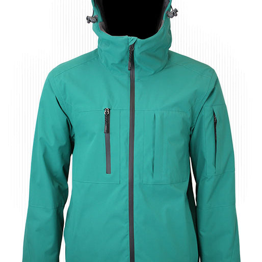 Teal insulated jacket with hood and full-zip front