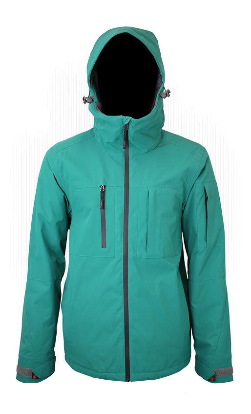 Teal insulated jacket with hood and full-zip front