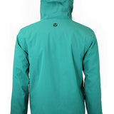 Teal insulated jacket with hood, back view