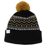 FJORD NORDIC POM BEANIE 2024 - Beanie with a pom-pom on top, featuring a Nordic pattern in shades of gray and yellow.