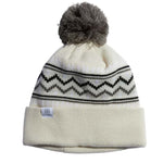FJORD NORDIC POM BEANIE 2024 - Beanie with a gray pom-pom on top and a black, white, and gray Nordic pattern.