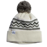 FJORD NORDIC POM BEANIE 2024 - Beanie with a gray pom-pom on top and a black, white, and gray Nordic pattern.