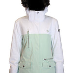 Turbine Women's Powday Insulated Jacket 2025 - A black and white jacket with a fur-lined hood, featuring two zippered pockets on the chest.