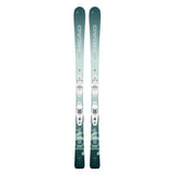 Head Women's Easy Joy Skis with Joy 9 GW SLR Bindings - A pair of skis with a light green gradient color scheme and white bindings, featuring the word "HEAD" in large letters on both skis.