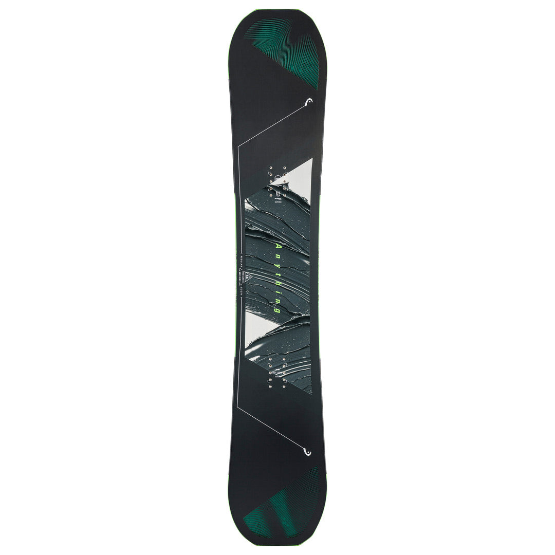 Head Anything LYT Snowboard 2025 - A black snowboard with a white logo and green accents on the top sheet.