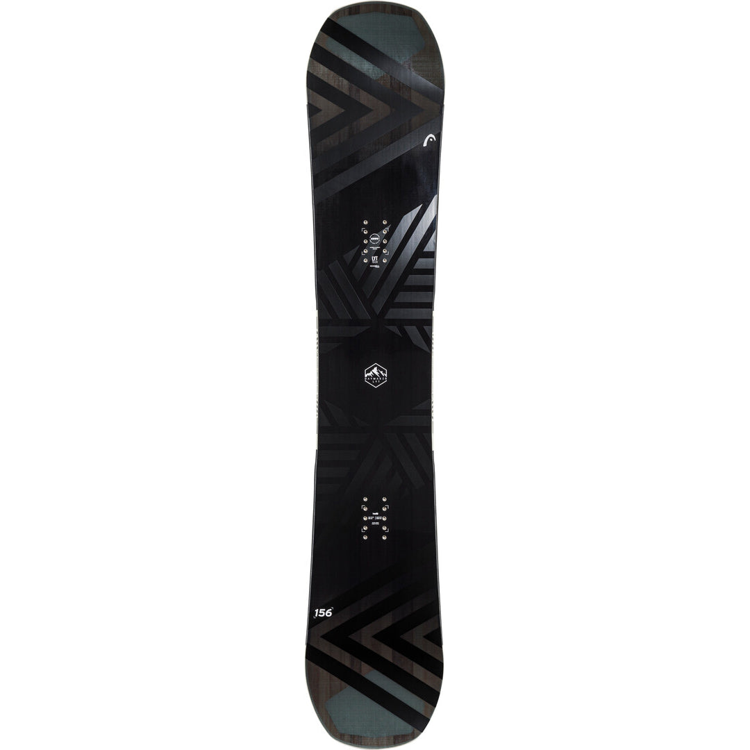 Head Daymaker LYT Snowboard 2025 - A black snowboard with a geometric pattern of gray lines and shapes, featuring a white logo at the center.