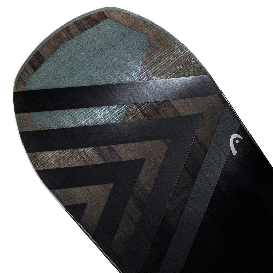 Head Daymaker LYT Snowboard 2025 - A black snowboard with a geometric pattern on its top surface.