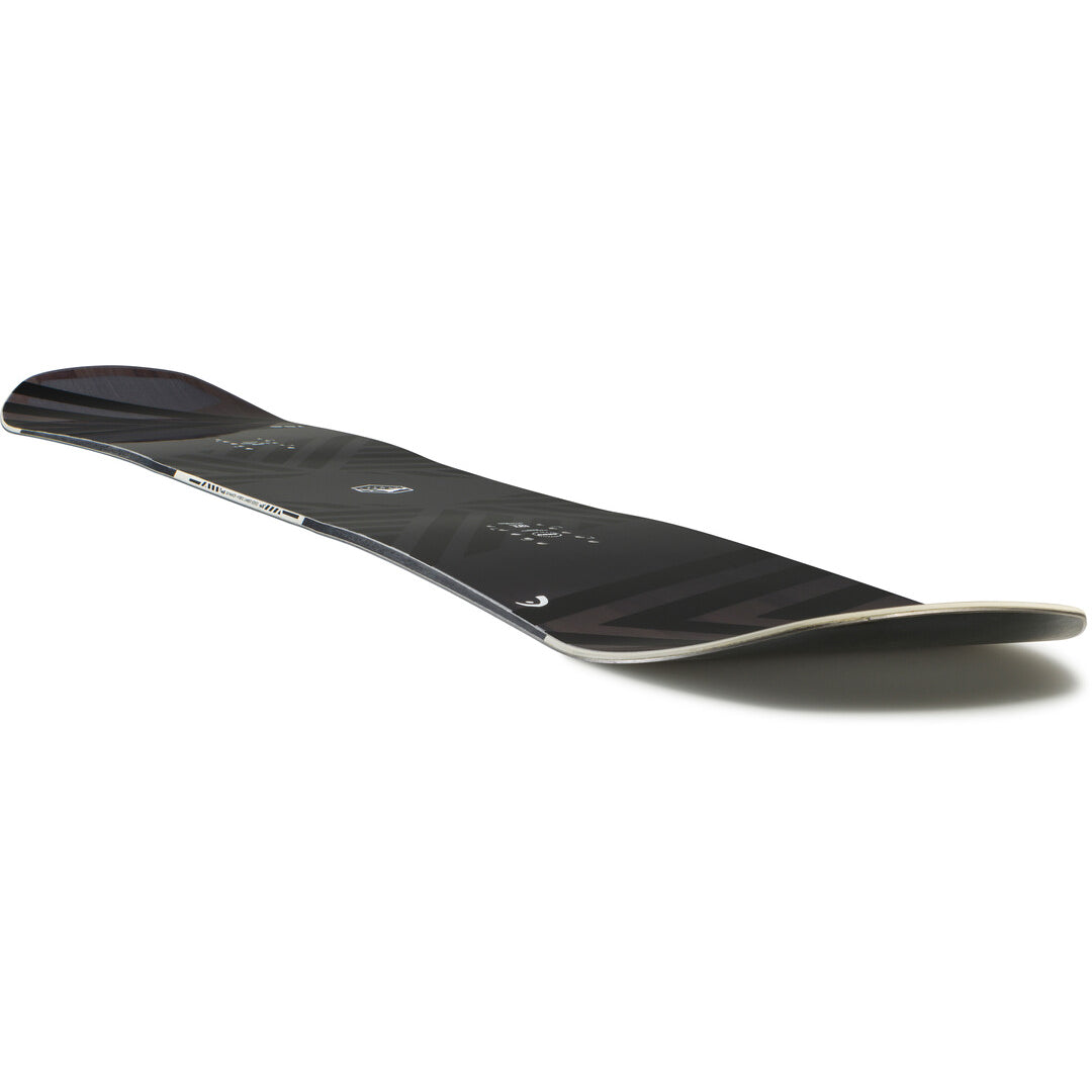Head Daymaker LYT Snowboard 2025 - A black snowboard with a white logo and white writing on top, lying flat on its side.