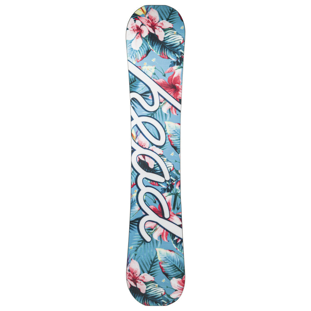 Head Women's Everything LYT Snowboard 2025 - A blue snowboard with a floral pattern of pink and white flowers, green leaves, and yellow accents.