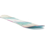 Head Women's Shine LYT Snowboard 2025 - A white snowboard with a pink stripe and blue accents on the top sheet.