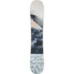 Head True 2.0 Ice Snowboard 2025 - A snowboard with a predominantly white base and black accents, featuring a mountainous landscape design on its top surface.