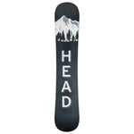 Head Transit Snowboard 2025 - A black snowboard with a white logo on top and a small, rectangular sticker near the tail.