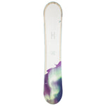 Head Women's Stella Snowboard 2025 - A white snowboard with a purple and green aurora borealis design on the bottom half of the board.