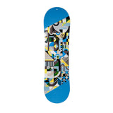 Head Rowdy Kid Snowboard 2025 - A snowboard with a black background and white, blue, green, yellow, and brown geometric shapes.