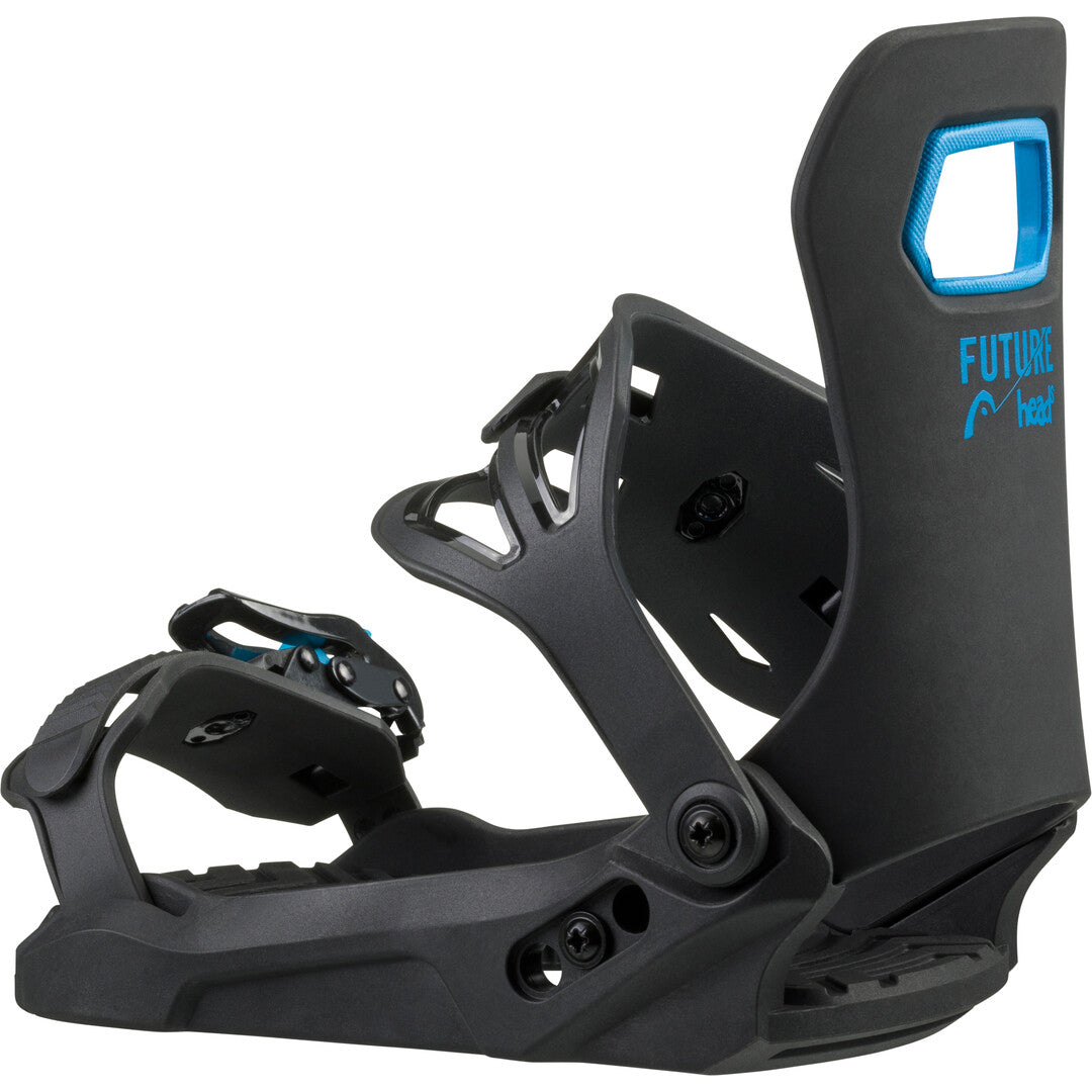 Head Youth LYTRIDE JR Snowboard Bindings 2025 - Black snowboard bindings with blue accents and a black strap.