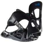Head P KID Snowboard Binding - A black snowboard binding with a blue logo on top, featuring a strap and buckles.