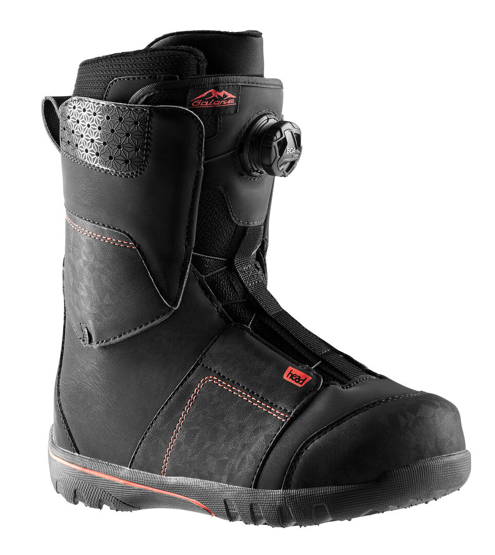Head Women's Galore LYT BOA Snowboard Boot 2025 - Black snowboard boot with a geometric pattern on the side and a red logo near the top.