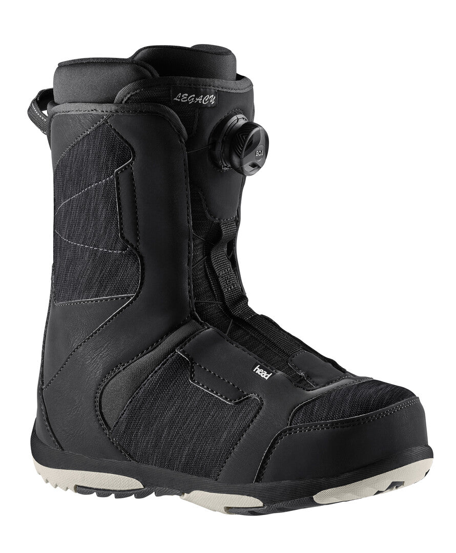 Head Women's LEGACY BOA Snowboard Boots 2025 - Black snowboard boots with a textured pattern on the upper material and white accents on the sole.