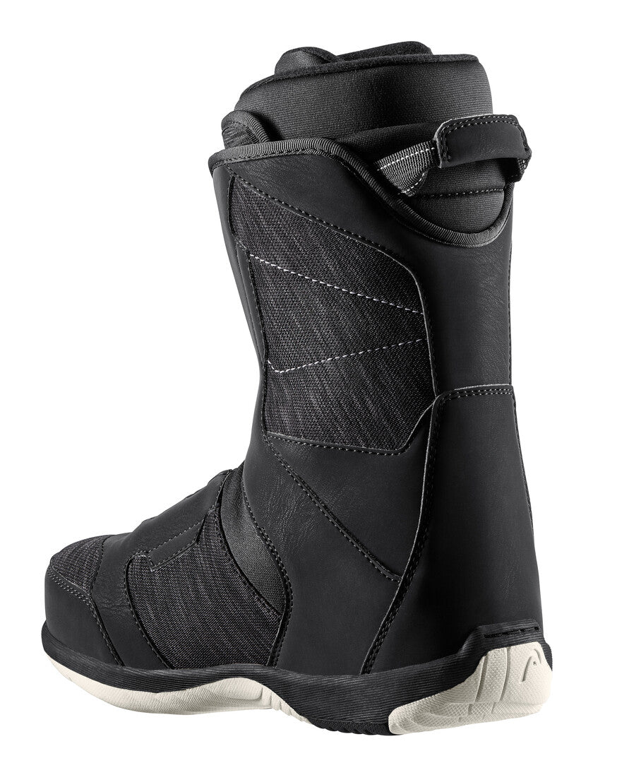HEAD Women's LEGACY BOA Snowboard Boots 2025 - Black snowboard boots with a silver BOA dial on top and white soles.