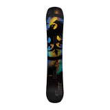 Never Summer Proto FR Snowboard 2025 - A black snowboard with a large, stylized eagle graphic in shades of blue and yellow.
