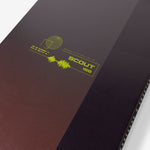 Endeavor Scout QSL Snowboard 2025 - A black snowboard with a white logo on top and a white stripe along the bottom edge.