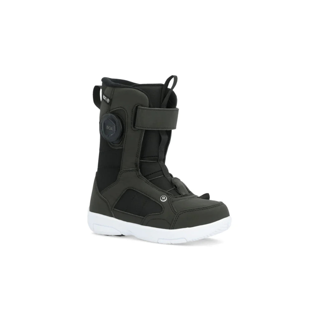 Ride Junior's Norris Snowboard Boot 2025 - A black snowboard boot with a white sole and laces, featuring a BOA closure on the side.