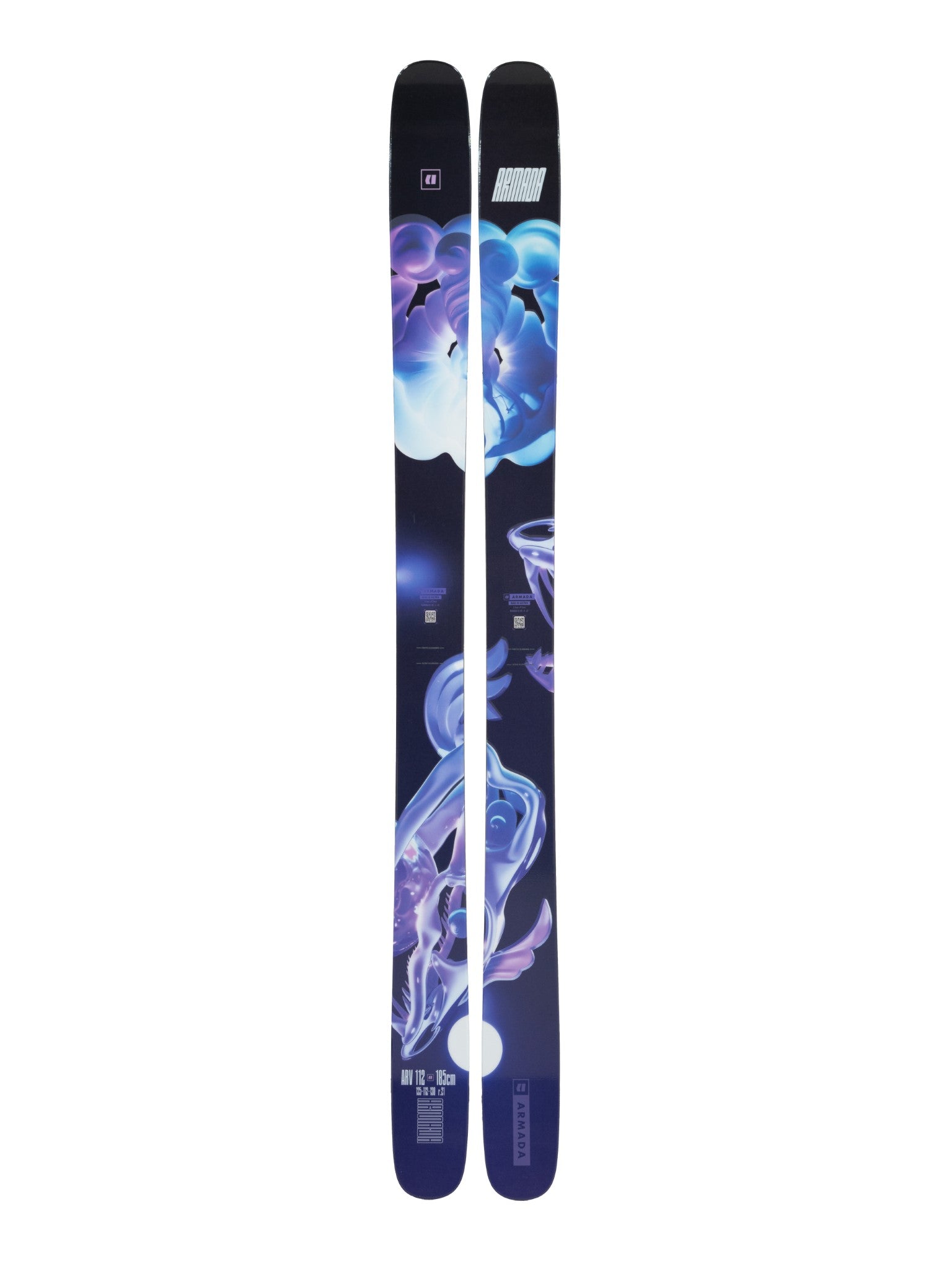 Armada ARV 112 Skis 2025 - A pair of skis with a dark blue base and white lettering on the top sheet.