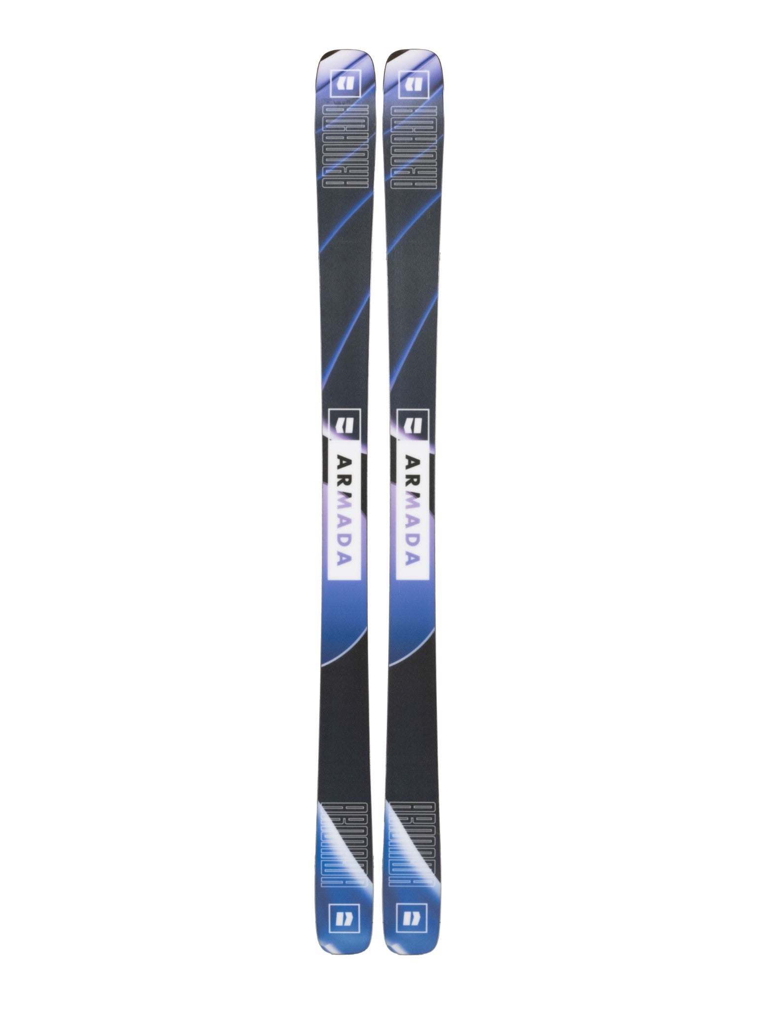 Armada ARV 88 Skis 2025 - Black skis with blue and white accents, featuring a diagonal stripe pattern on top.