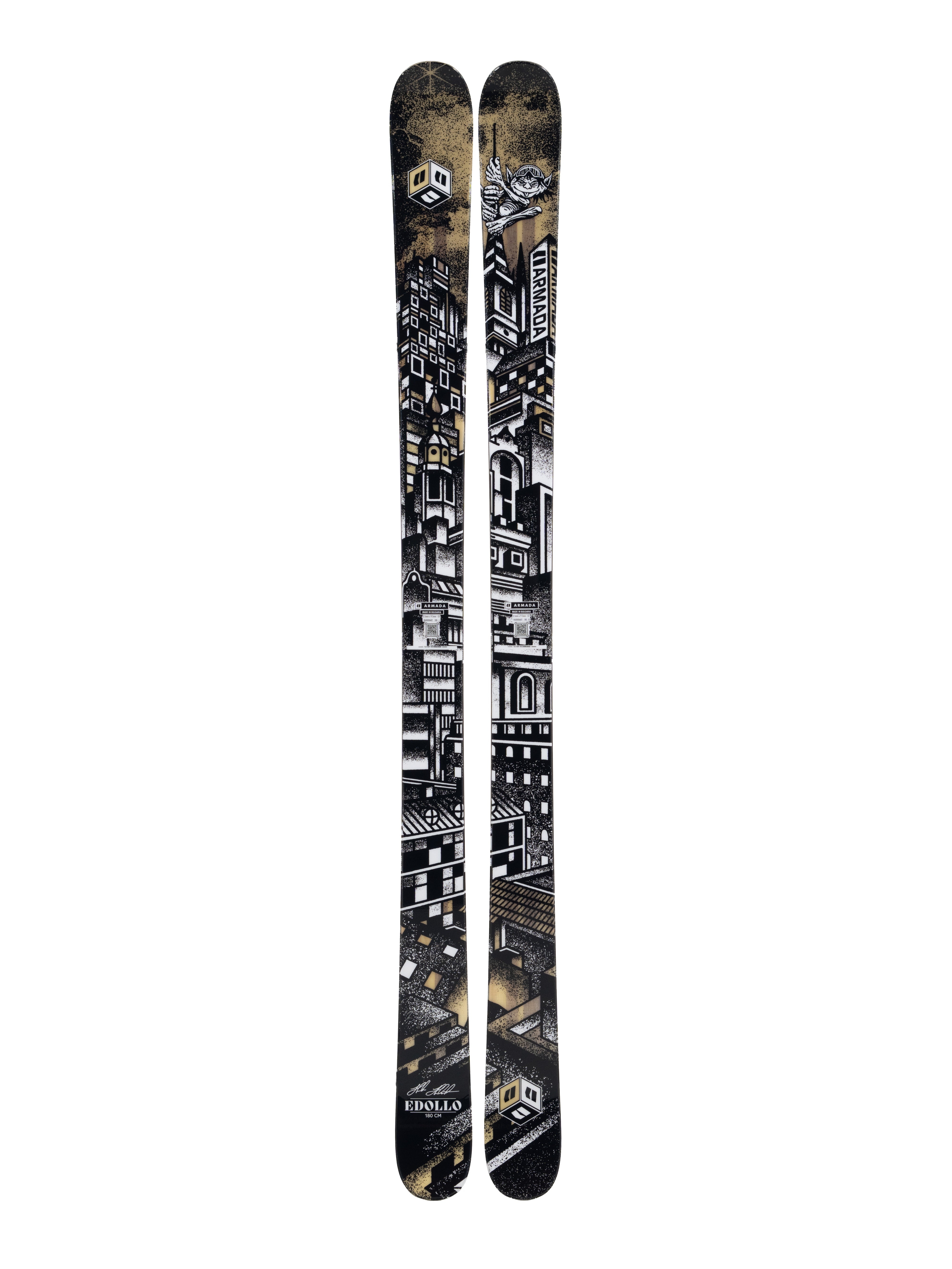 Armada Edollo Skis 2025 - Black skis with a white geometric pattern on top and a black base.