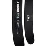 Pair of black skis with ARV 106 graphic and measurement text