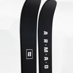Black skis with Armada ARV 88 text and square logo on topsheets