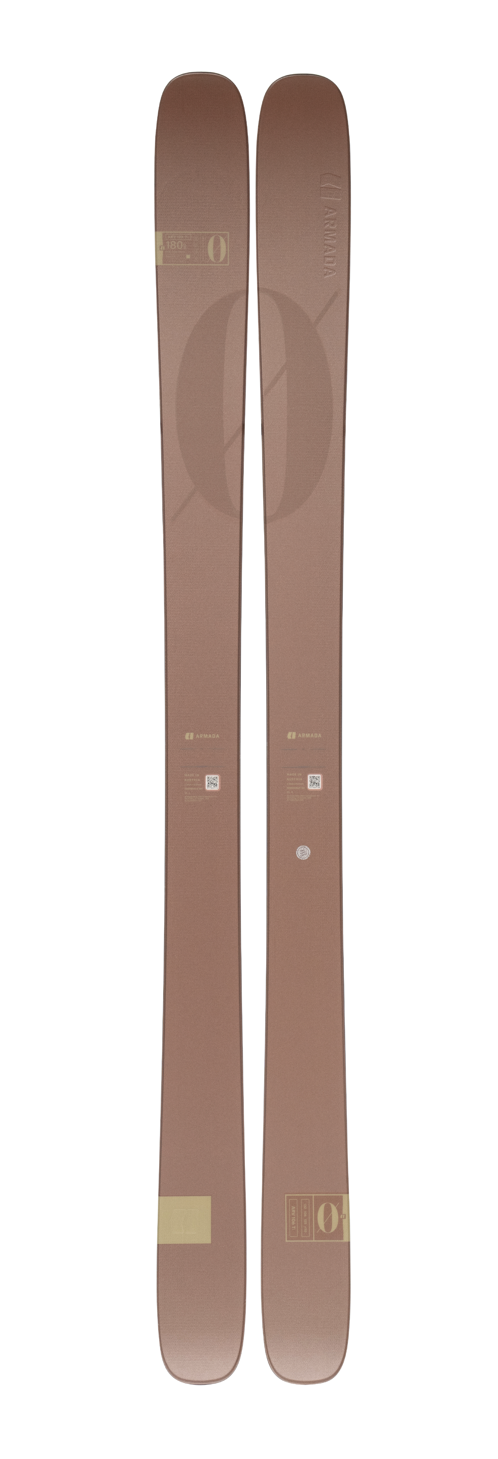 Two Armada ARV 106 Ti skis, clay tan, side-by-side full length