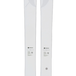Cream ski pair, upright side view with visible bindings and graphics