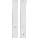 Cream ski pair, upright side view with visible bindings and graphics