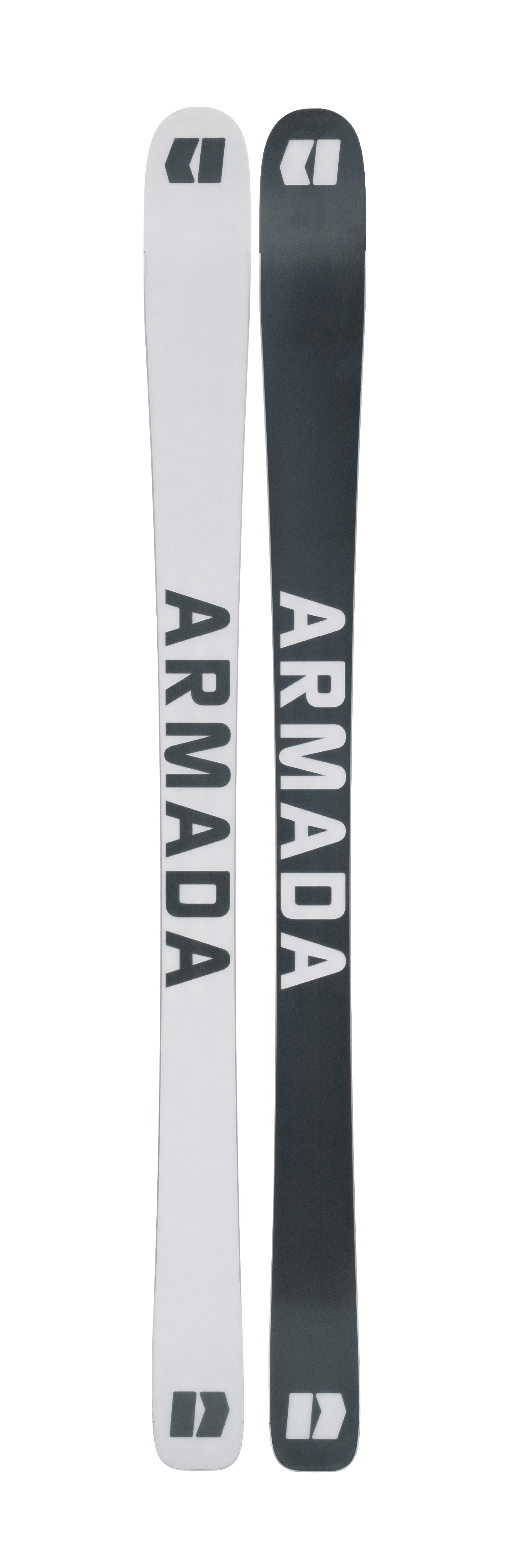 ARMADA skis side by side, cream boards with ARMADA lettering
