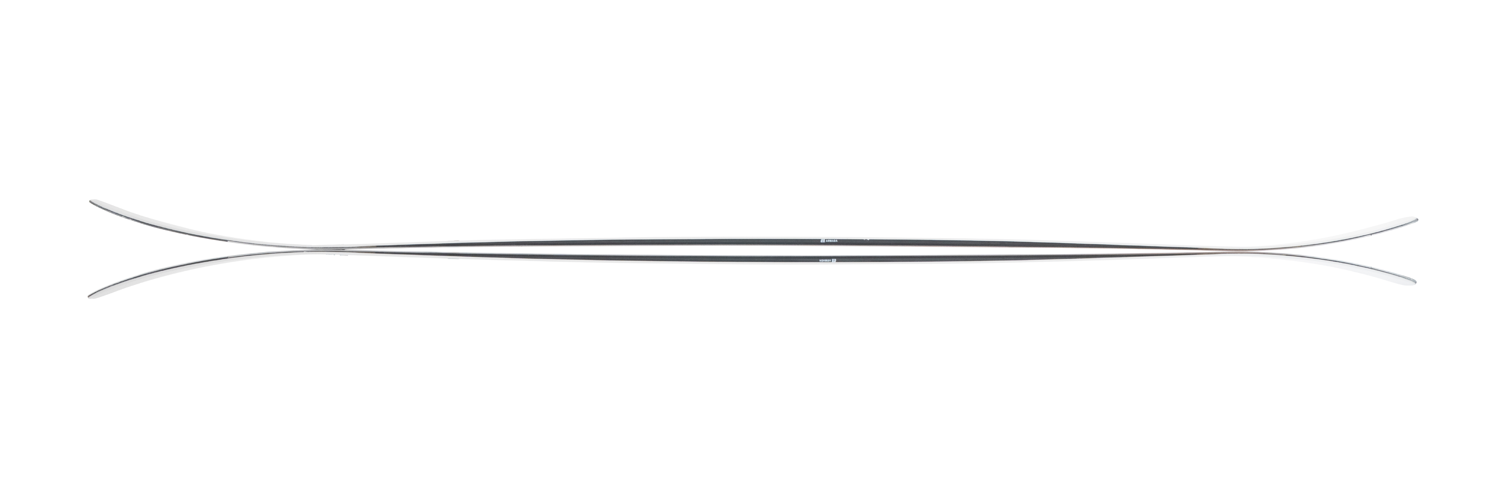 Cream skis top view, parallel boards with thin edge lines