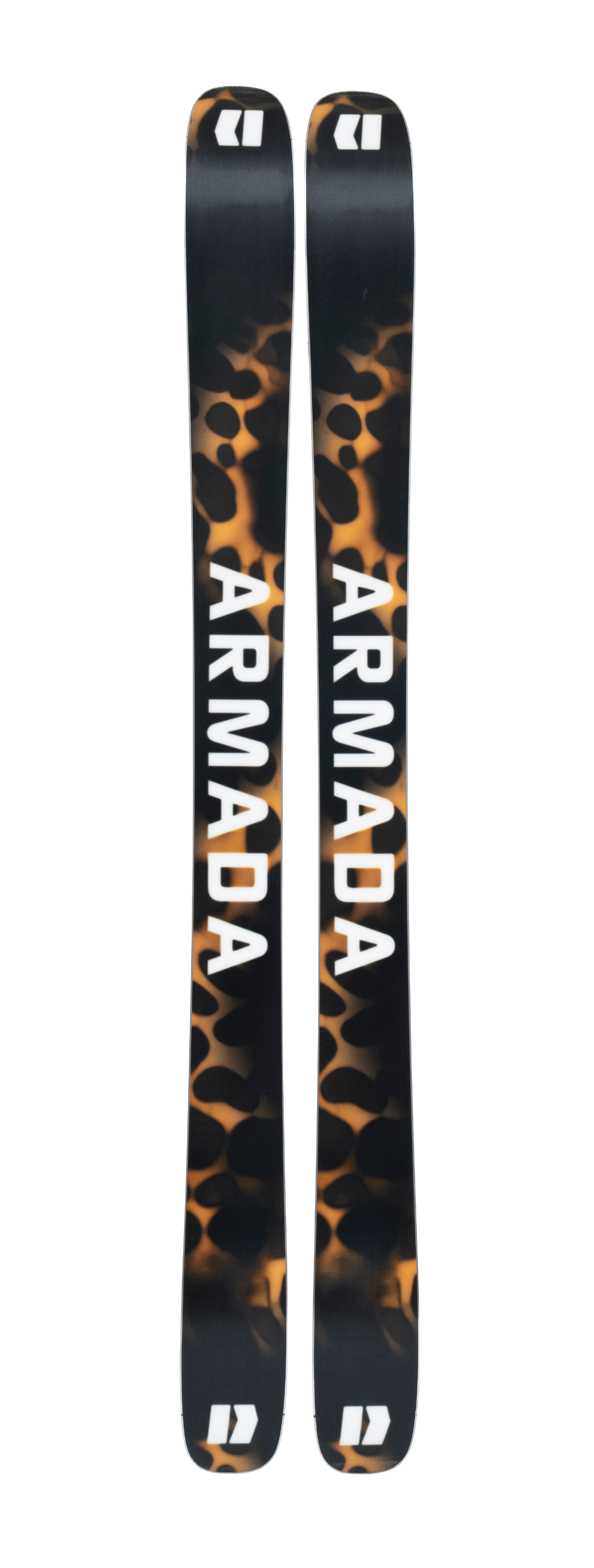 Armada ARW 106 women's skis, black with orange leopard-style graphics