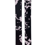 Pair of women's skis in black and gray abstract camo, full length view