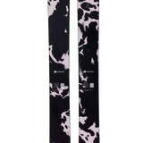 Pair of women's skis in black and gray abstract camo, full length view