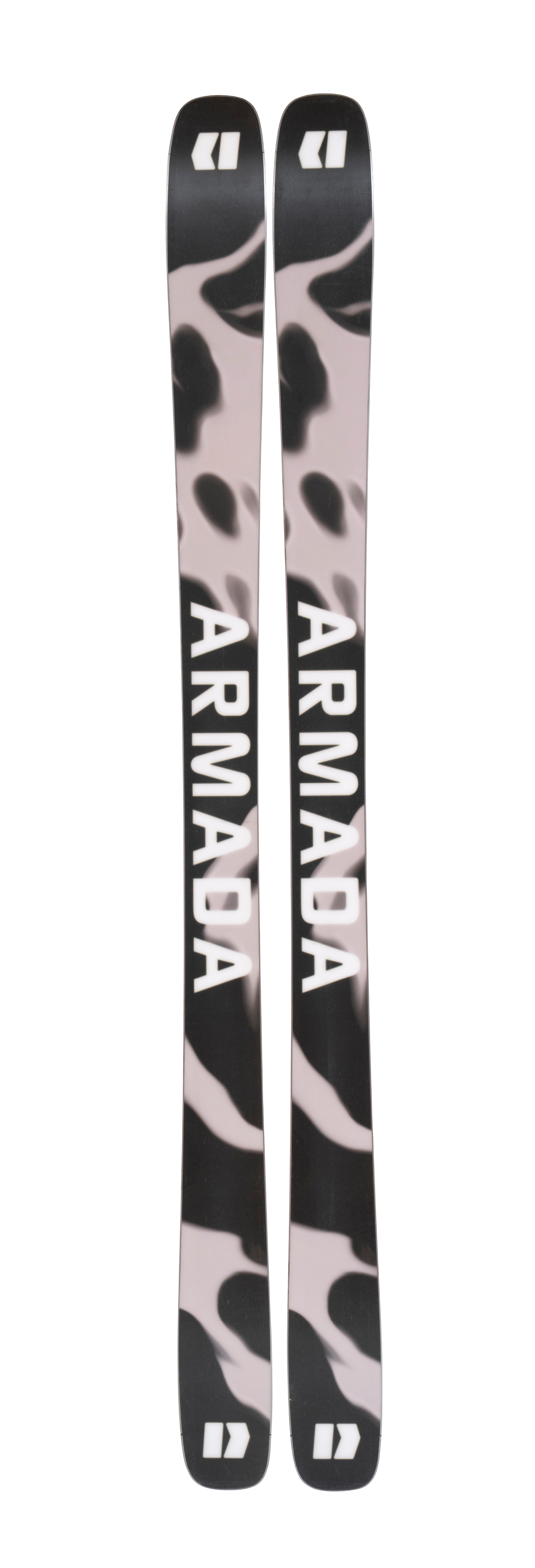 Women's skis with black and gray camo tops, Armada logo text visible