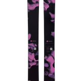Pair of women's skis with purple and black camo pattern, front view