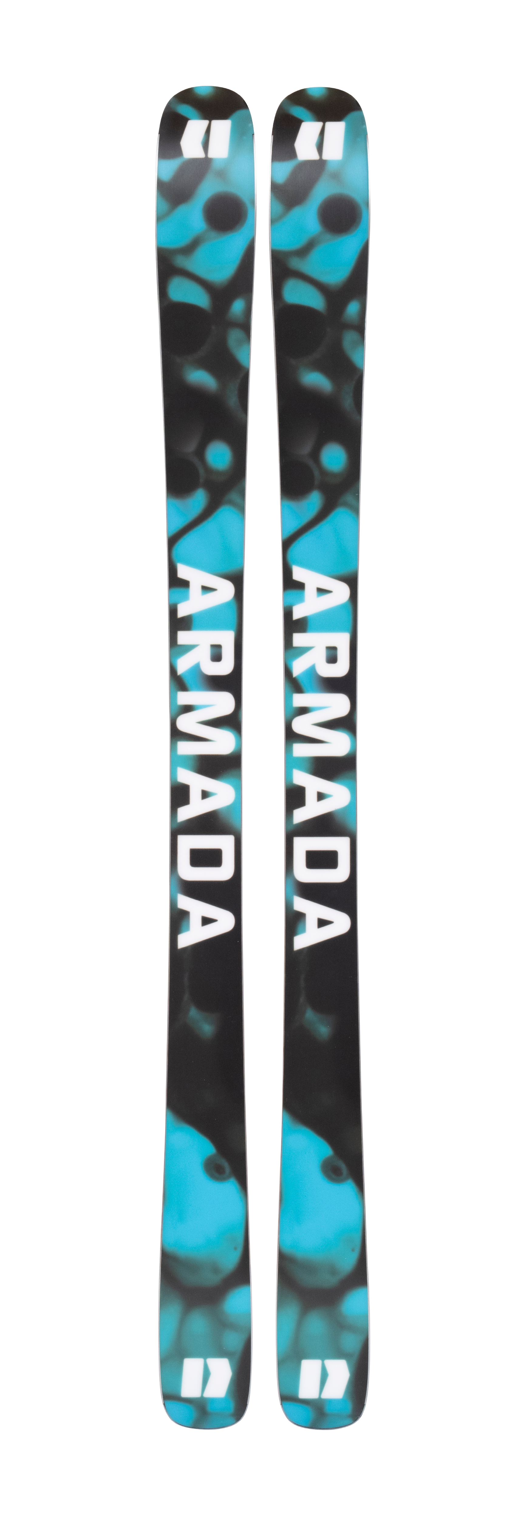 Armada ARW 84 women's skis, black with teal abstract spots and lettering