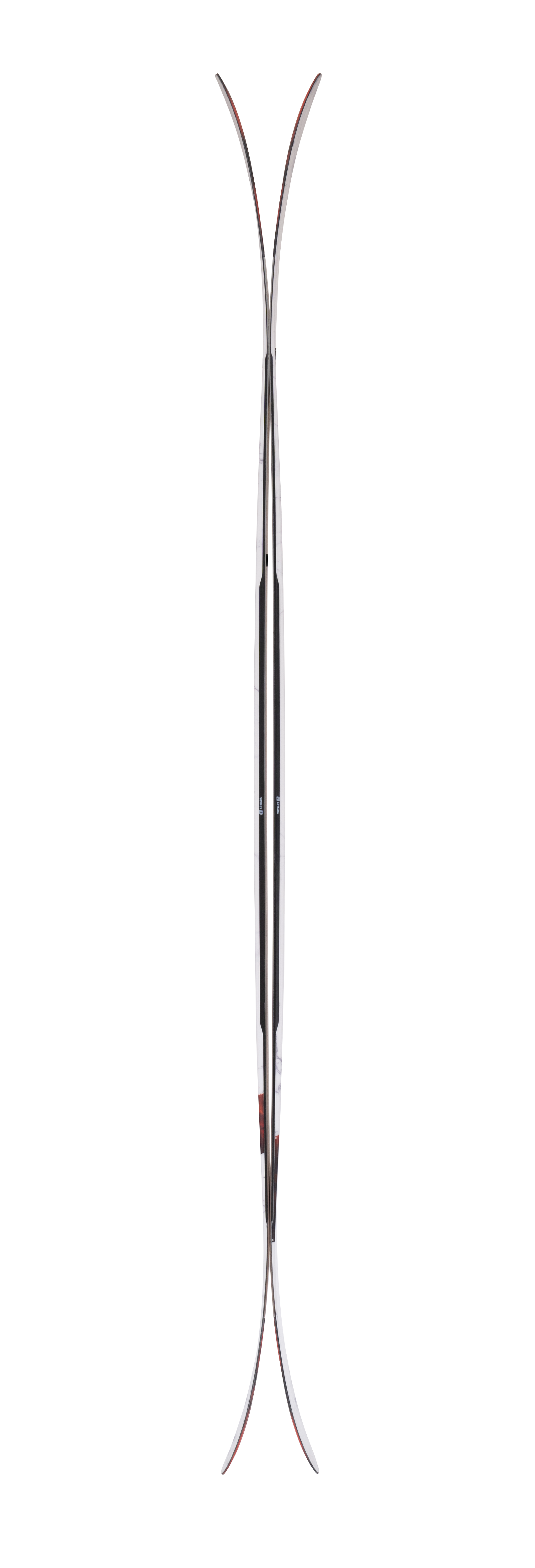 Armada Whitewalker 116 skis, narrow white pair standing upright with graphic tips