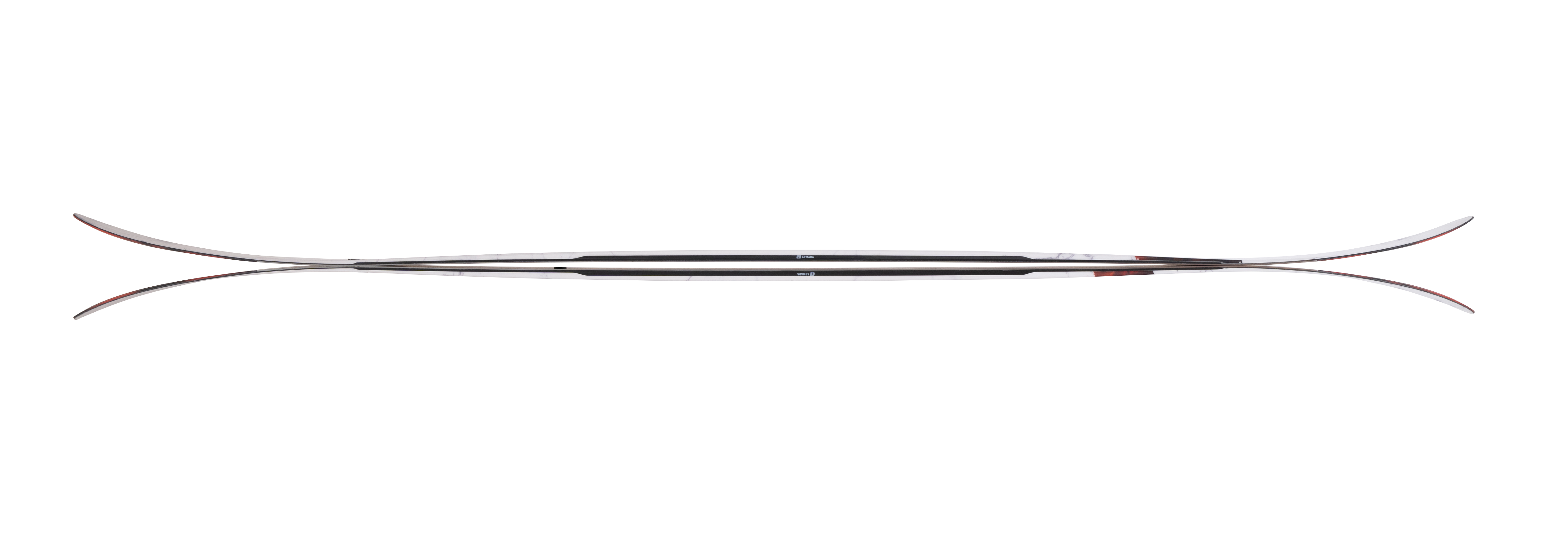 Armada Whitewalker 116 skis laid flat, long white pair with slim profile